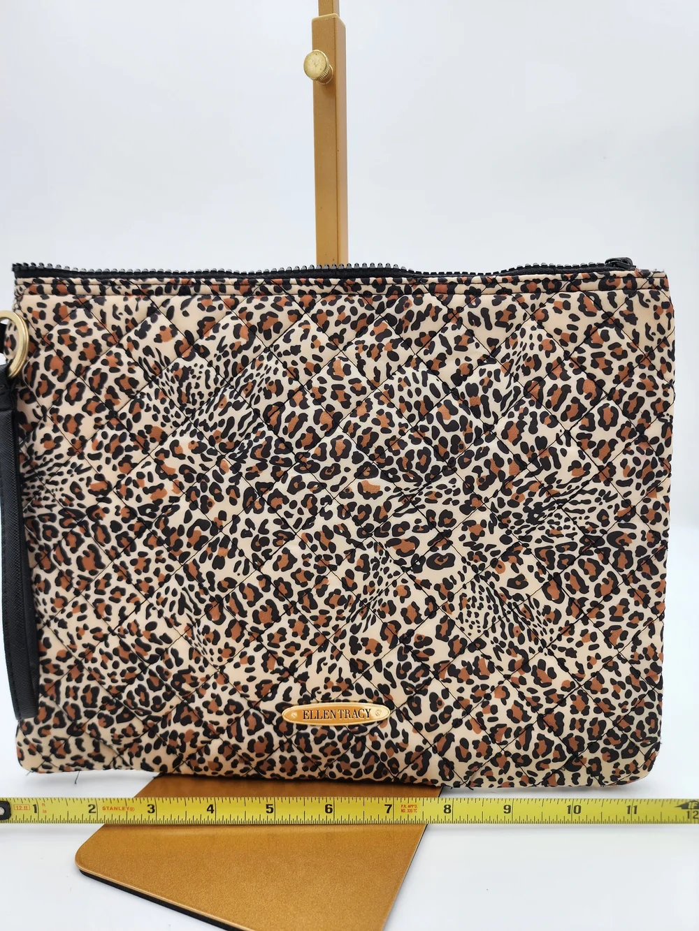 Ellen Tracy Quilted Leopard Print Wristlet Clutch Or Laptop Sleeve